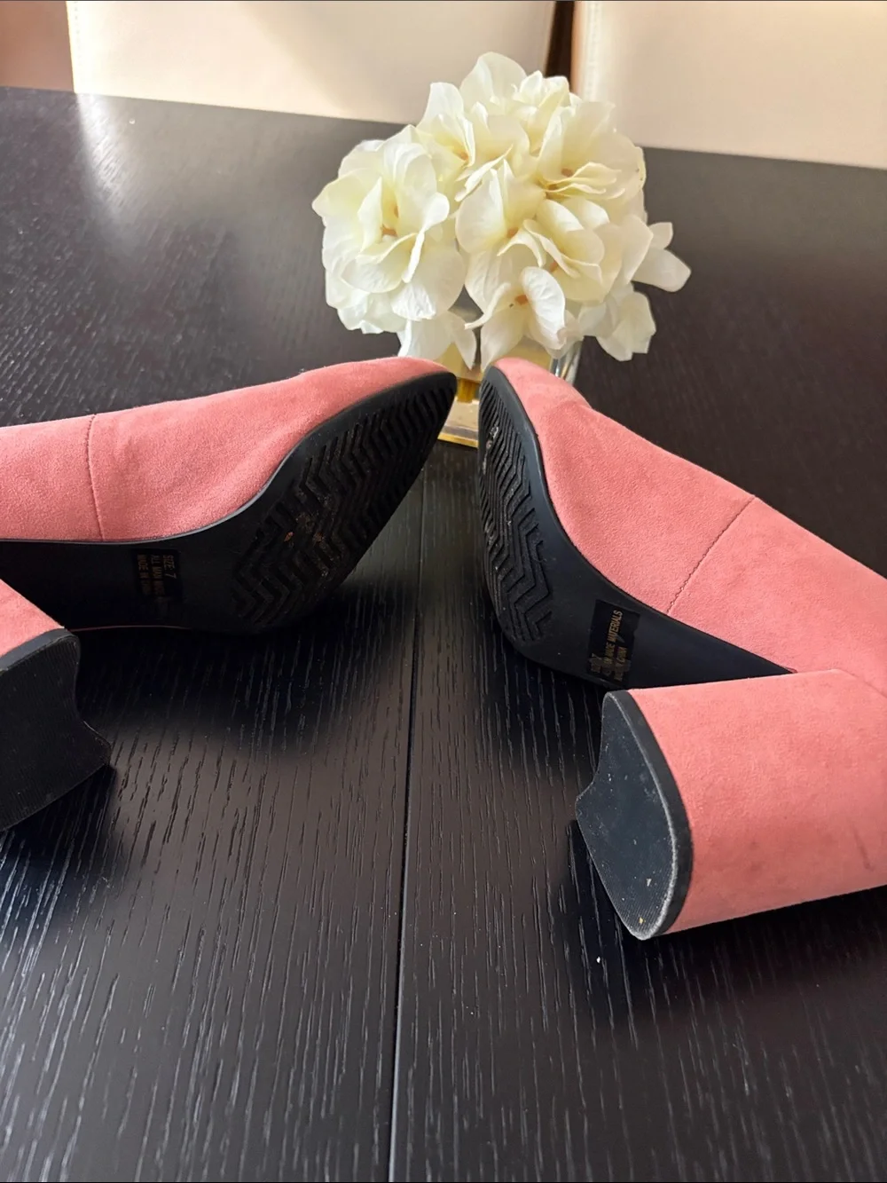 Cupid Coral Pink Suede Pointed V-Cut Block Heel Pumps